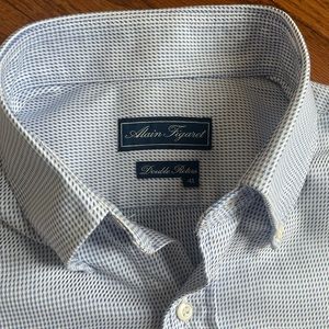 Alain Figaret Luxury Double Retors Blue Check Button Down 41